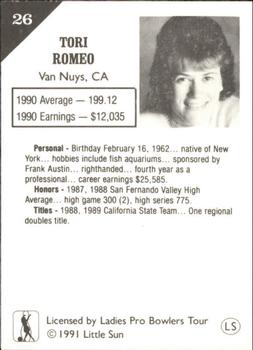1991 Little Sun Ladies Pro Bowling Tour Strike Force #26 Tori Romeo Back